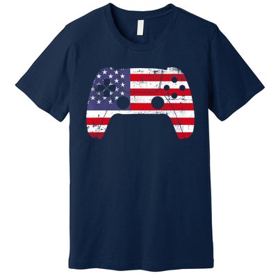 4th Of July Video Game Gamer Boy USA Flag Premium T-Shirt