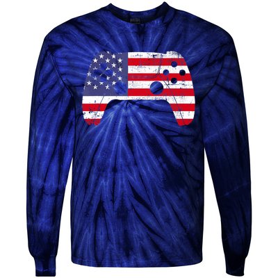 4th Of July Video Game Gamer Boy USA Flag Tie-Dye Long Sleeve Shirt