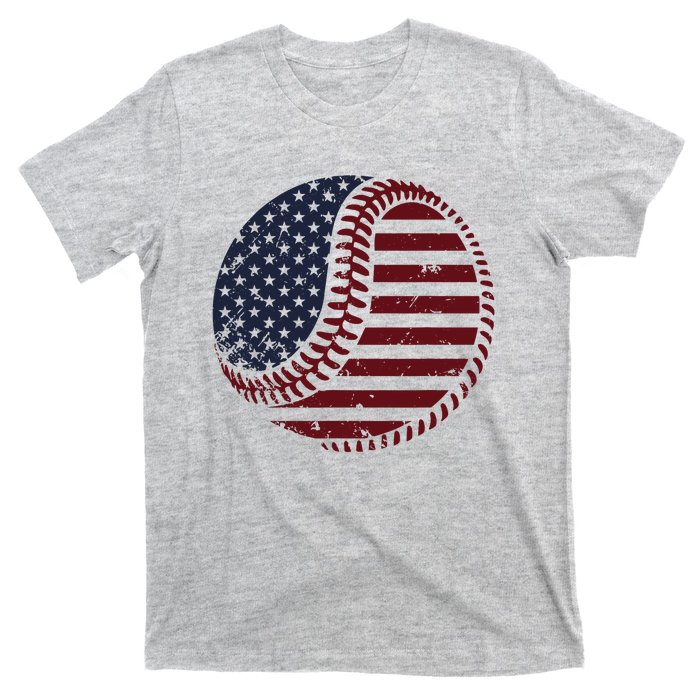 4th of July Patriotic American Flag Print Baseball T-Shirt