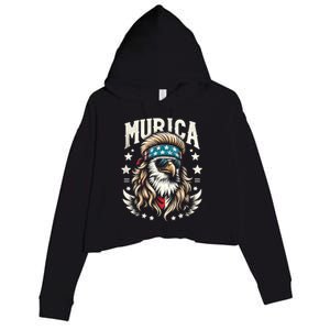 4th Of July Bald Eagle Mullet Murica Usa Usa Merica Crop Fleece Hoodie