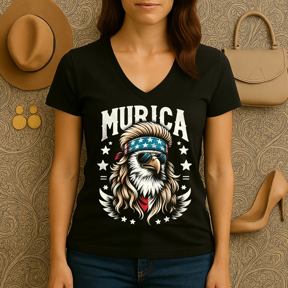 4th Of July Bald Eagle Mullet Murica Usa Usa Merica Women's V-Neck T-Shirt