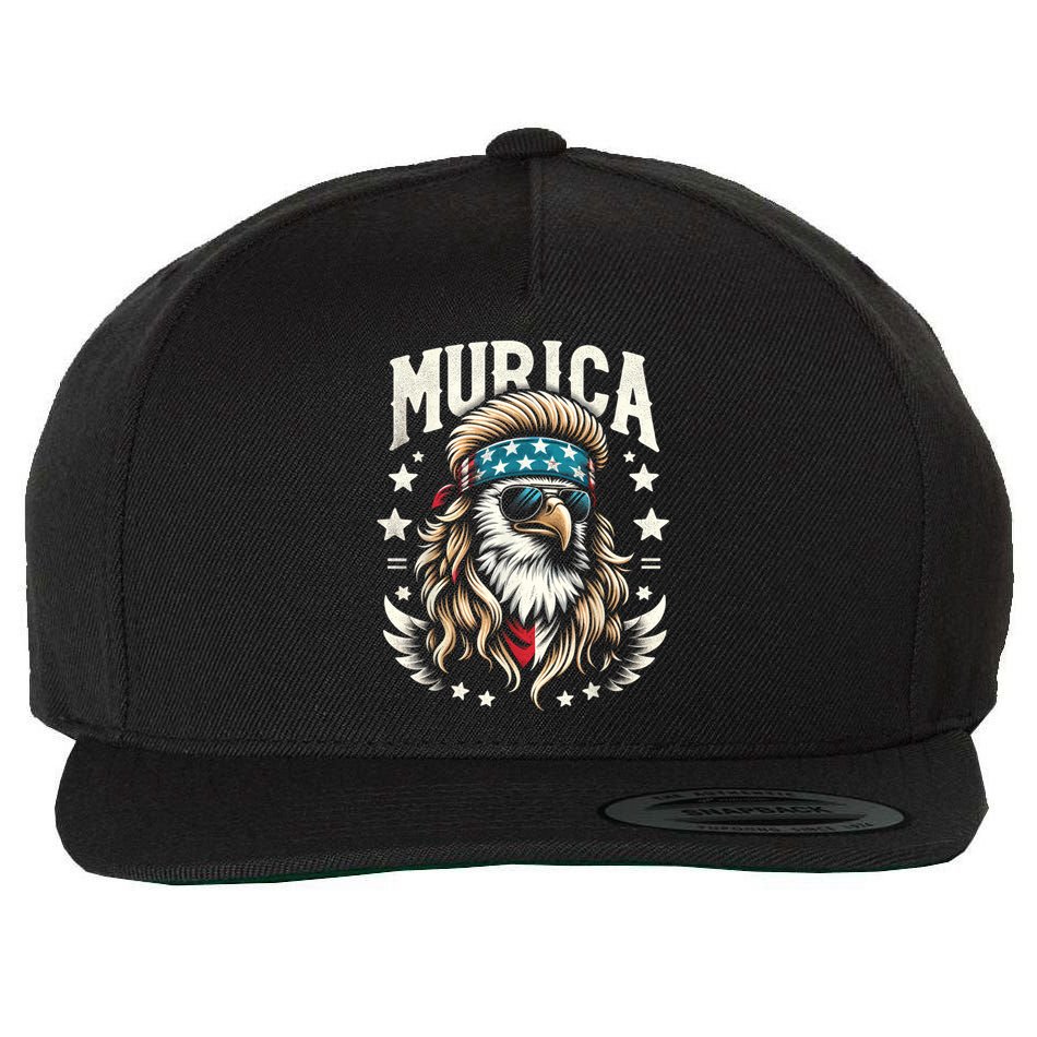 4th Of July Bald Eagle Mullet Murica Usa Usa Merica Wool Snapback Cap