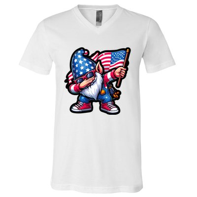 4th Of July Patriotic Gnomes Funny American Usa V-Neck T-Shirt