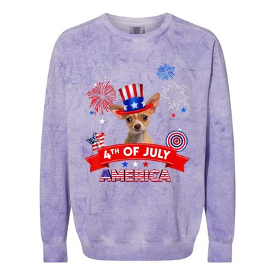 4th Of July Decor Patriotic Chihuahua Dog USA Colorblast Crewneck Sweatshirt