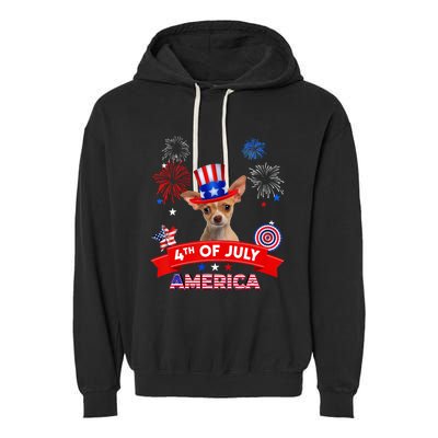 4th Of July Decor Patriotic Chihuahua Dog USA Garment-Dyed Fleece Hoodie