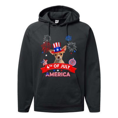 4th Of July Decor Patriotic Chihuahua Dog USA Performance Fleece Hoodie