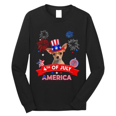 4th Of July Decor Patriotic Chihuahua Dog USA Long Sleeve Shirt