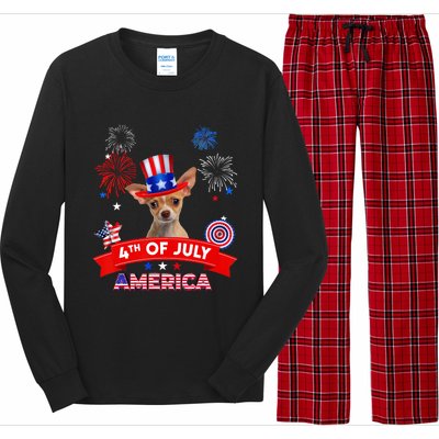 4th Of July Decor Patriotic Chihuahua Dog USA Long Sleeve Pajama Set