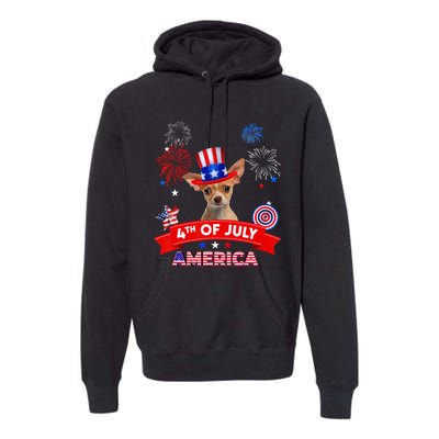 4th Of July Decor Patriotic Chihuahua Dog USA Premium Hoodie