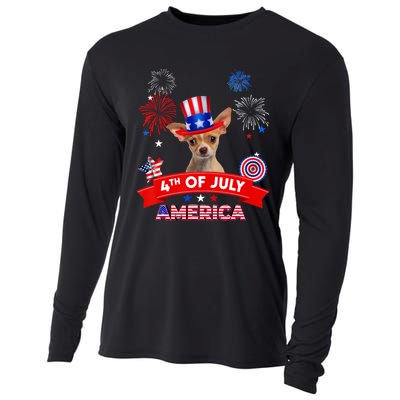 4th Of July Decor Patriotic Chihuahua Dog USA Cooling Performance Long Sleeve Crew