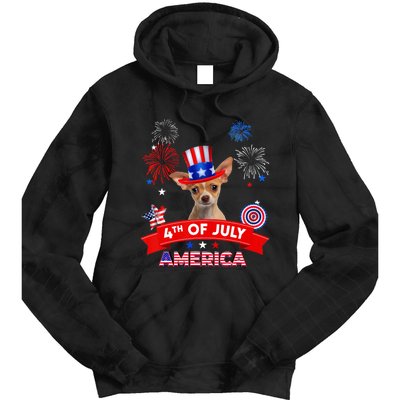 4th Of July Decor Patriotic Chihuahua Dog USA Tie Dye Hoodie