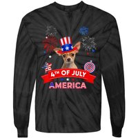 4th Of July Decor Patriotic Chihuahua Dog USA Tie-Dye Long Sleeve Shirt