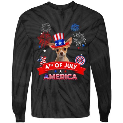 4th Of July Decor Patriotic Chihuahua Dog USA Tie-Dye Long Sleeve Shirt