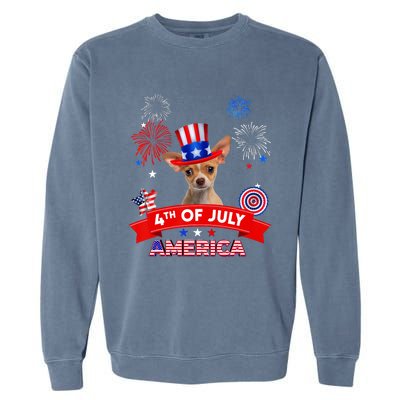 4th Of July Decor Patriotic Chihuahua Dog USA Garment-Dyed Sweatshirt