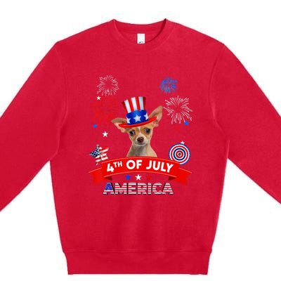 4th Of July Decor Patriotic Chihuahua Dog USA Premium Crewneck Sweatshirt