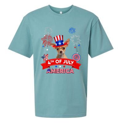 4th Of July Decor Patriotic Chihuahua Dog USA Sueded Cloud Jersey T-Shirt