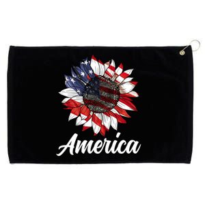 4th Of July Sunflower America Usa Flag American Patriotic Cool Gift Grommeted Golf Towel