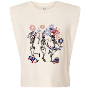 4th Of July Skellies Dancing Skeleton American Flag Great Gift Garment-Dyed Women's Muscle Tee