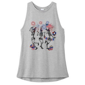 4th Of July Skellies Dancing Skeleton American Flag Great Gift Ladies PosiCharge Tri-Blend Wicking Tank