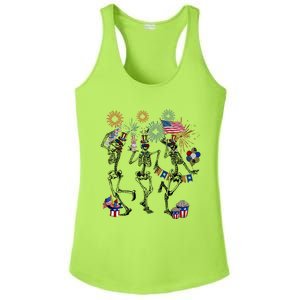 4th Of July Skellies Dancing Skeleton American Flag Great Gift Ladies PosiCharge Competitor Racerback Tank