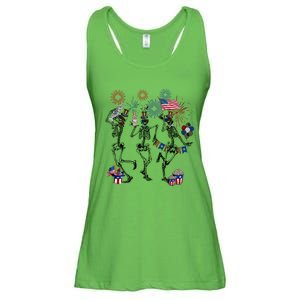 4th Of July Skellies Dancing Skeleton American Flag Great Gift Ladies Essential Flowy Tank