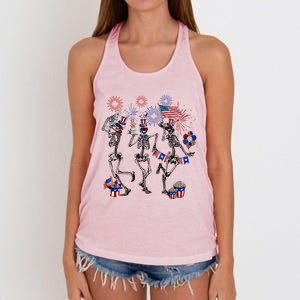 4th Of July Skellies Dancing Skeleton American Flag Great Gift Women's Knotted Racerback Tank