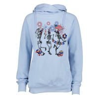 4th Of July Skellies Dancing Skeleton American Flag Great Gift Womens Funnel Neck Pullover Hood