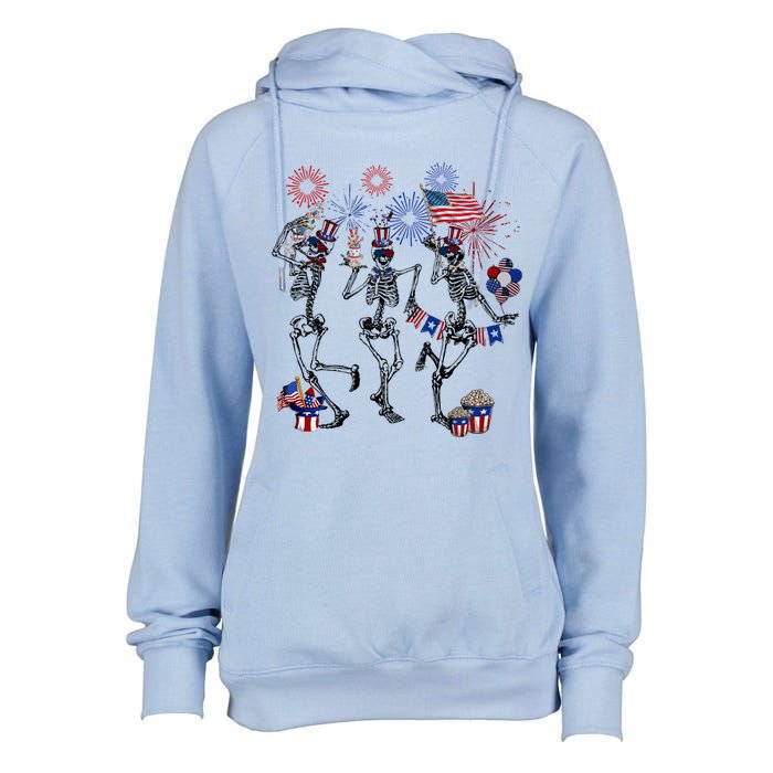 4th Of July Skellies Dancing Skeleton American Flag Great Gift Womens Funnel Neck Pullover Hood