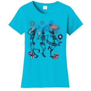 4th Of July Skellies Dancing Skeleton American Flag Great Gift Women's T-Shirt