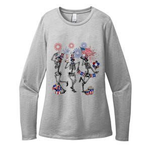 4th Of July Skellies Dancing Skeleton American Flag Great Gift Womens CVC Long Sleeve Shirt