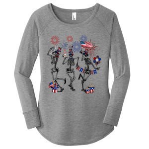 4th Of July Skellies Dancing Skeleton American Flag Great Gift Women's Perfect Tri Tunic Long Sleeve Shirt