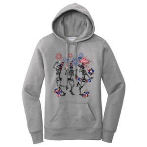 4th Of July Skellies Dancing Skeleton American Flag Great Gift Women's Pullover Hoodie