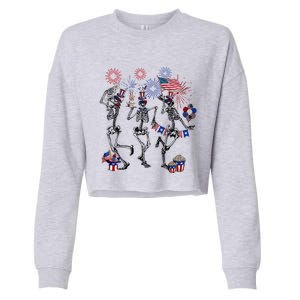 4th Of July Skellies Dancing Skeleton American Flag Great Gift Cropped Pullover Crew