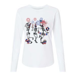 4th Of July Skellies Dancing Skeleton American Flag Great Gift Womens Cotton Relaxed Long Sleeve T-Shirt