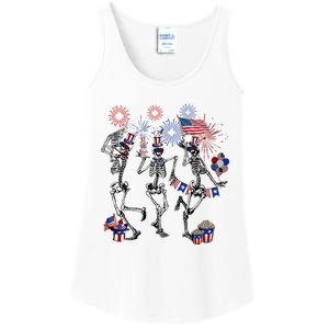 4th Of July Skellies Dancing Skeleton American Flag Great Gift Ladies Essential Tank