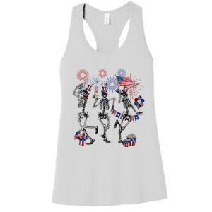 4th Of July Skellies Dancing Skeleton American Flag Great Gift Women's Racerback Tank