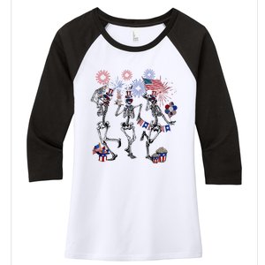 4th Of July Skellies Dancing Skeleton American Flag Great Gift Women's Tri-Blend 3/4-Sleeve Raglan Shirt