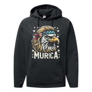 4th Of July Bald Eagle Mullet Murica Usa Usa Merica Performance Fleece Hoodie