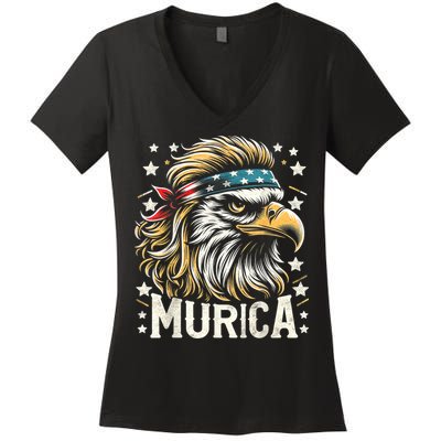 4th Of July Bald Eagle Mullet Murica Usa Usa Merica Women's V-Neck T-Shirt