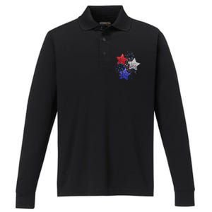 4th Of July Fireworks Stars Funny Cute 4th Of July Performance Long Sleeve Polo