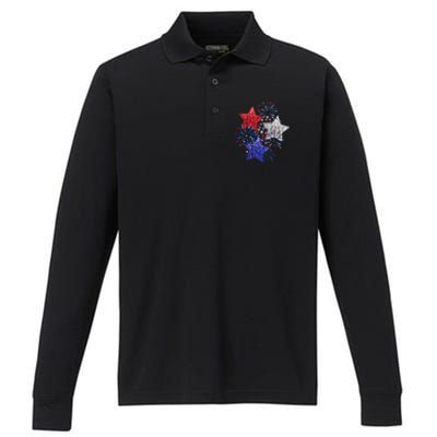 4th Of July Fireworks Stars Funny Cute 4th Of July Performance Long Sleeve Polo