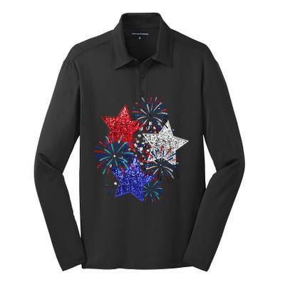 4th Of July Fireworks Stars Funny Cute 4th Of July Silk Touch Performance Long Sleeve Polo