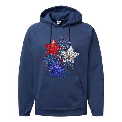 4th Of July Fireworks Stars Funny Cute 4th Of July Performance Fleece Hoodie