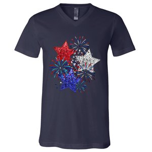 4th Of July Fireworks Stars Funny Cute 4th Of July V-Neck T-Shirt