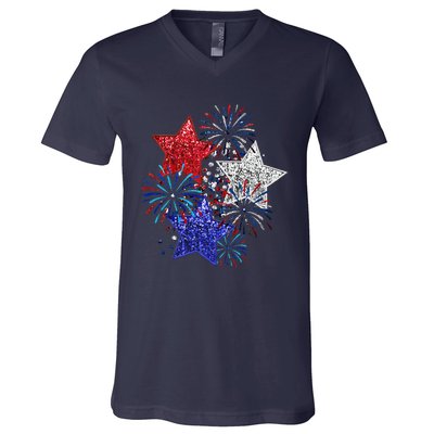 4th Of July Fireworks Stars Funny Cute 4th Of July V-Neck T-Shirt