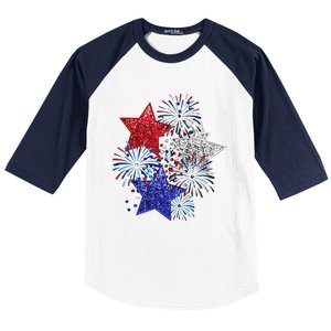 4th Of July Fireworks Stars Funny Cute 4th Of July Baseball Sleeve Shirt