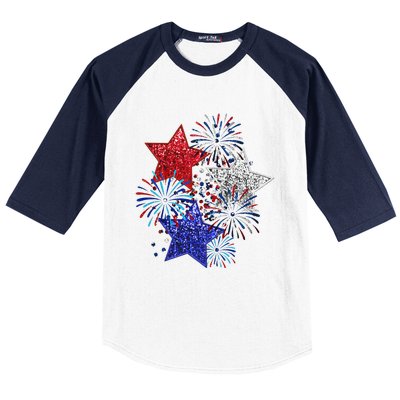 4th Of July Fireworks Stars Funny Cute 4th Of July Baseball Sleeve Shirt