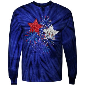 4th Of July Fireworks Stars Funny Cute 4th Of July Tie-Dye Long Sleeve Shirt