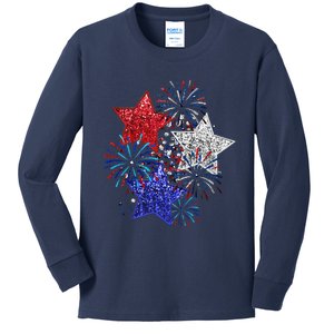 4th Of July Fireworks Stars Funny Cute 4th Of July Kids Long Sleeve Shirt