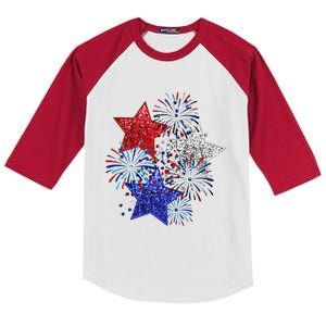 4th Of July Fireworks Stars Funny Cute 4th Of July Kids Colorblock Raglan Jersey